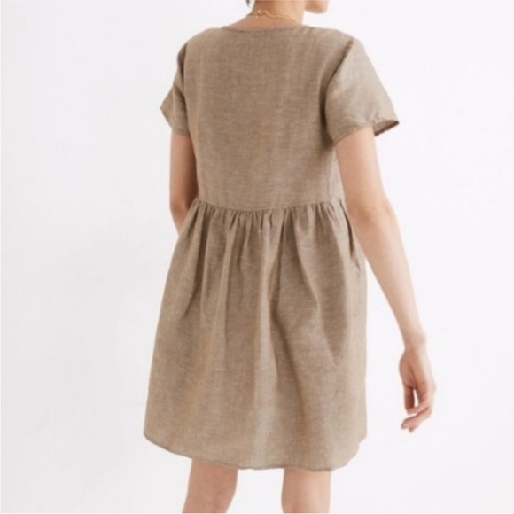Madewell Linen Blend Button Down Babydoll Short Sleeve Mini Dress Size Medium - Picture 8 of 8